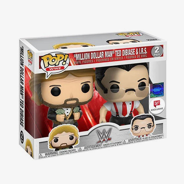 Million Dollar Man Ted Dibiase and IRS WWE Funko Pop! figure set at SlamCollectibles.com