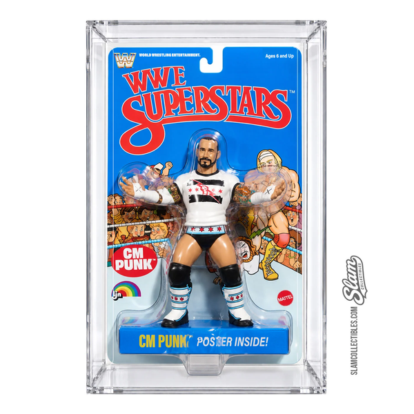 Mattel LJN WWE Superstars Blue Card CM Punk Figure + Acrylic Display Case