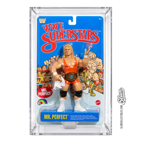 Mattel LJN WWE Superstars Blue Card Mr. Perfect Figure + Acrylic Display Case