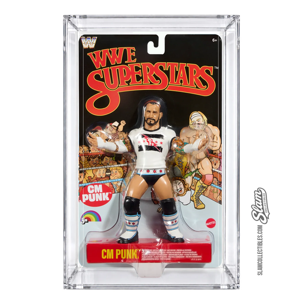 Mattel LJN WWE Superstars Black Card CM Punk Figure + Acrylic Display Case