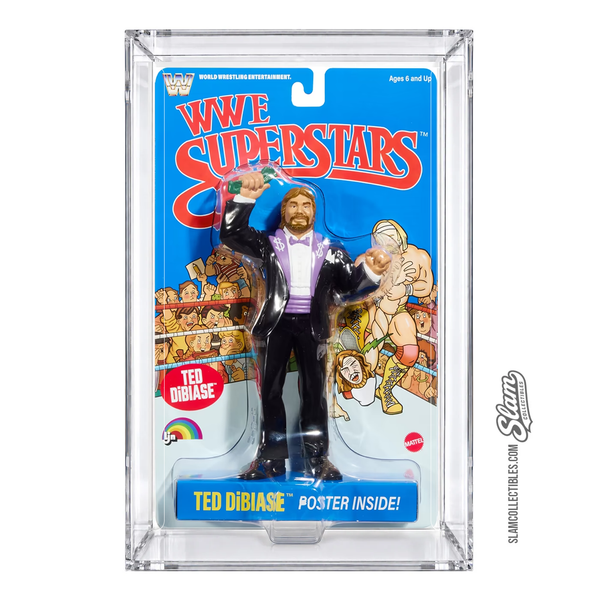 Mattel LJN WWE Superstars Blue Card Ted Dibiase Figure + Acrylic Display Case